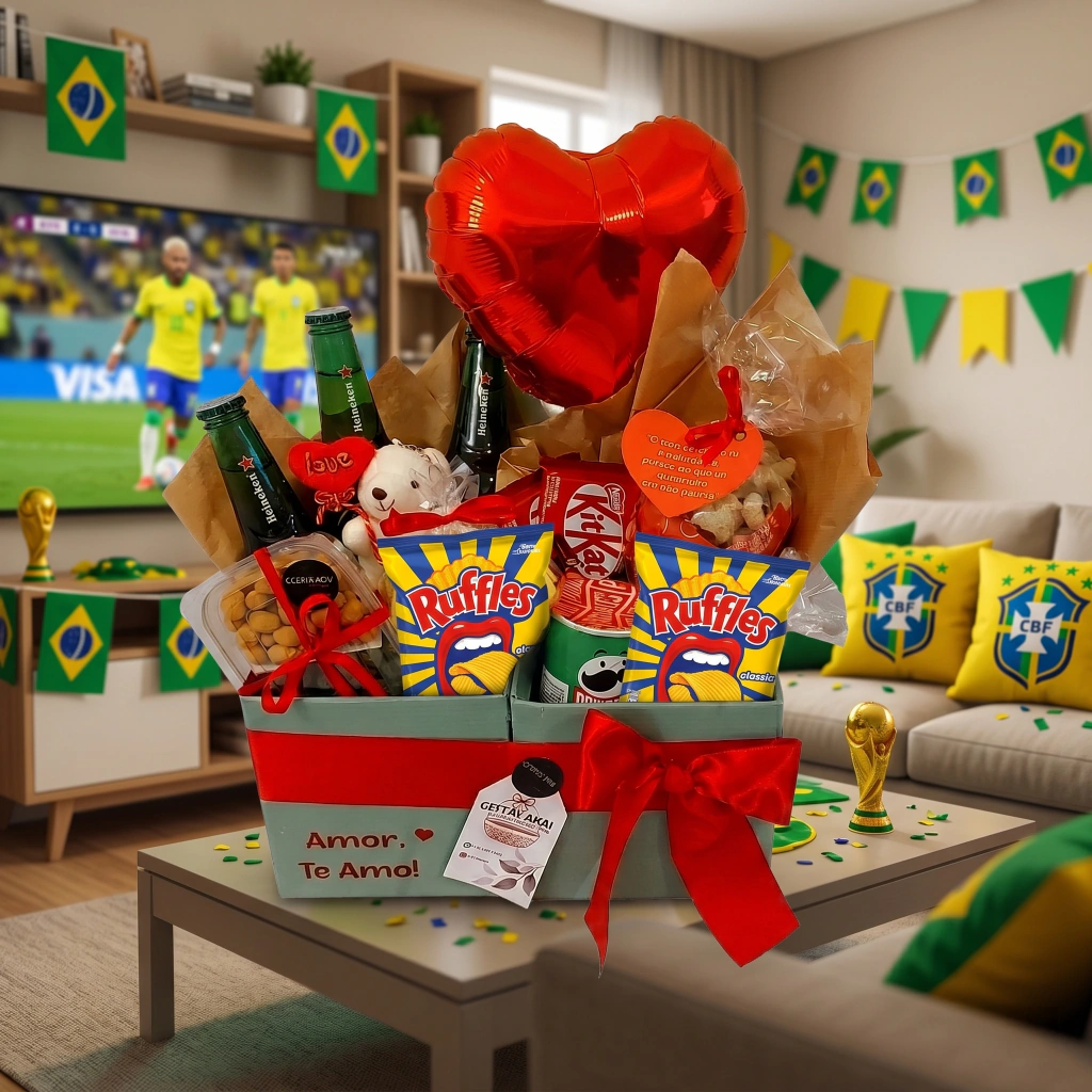 Kit presente box de snacks com cervejas Heineken e chocolates